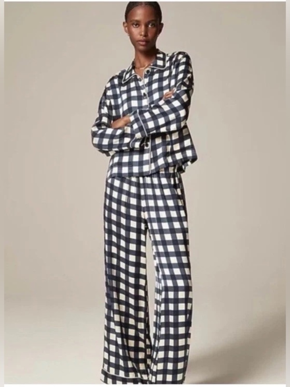 NWT J Crew Soft Shine pajama pant set in gingham, size M